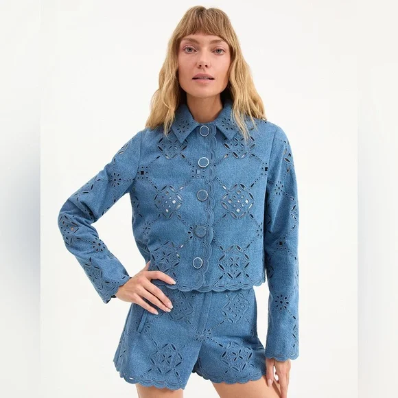 Veronica Beard Adelaide Scalloped Eyelet-Embroidered Jacket $698 NEW - Picture 8 of 11